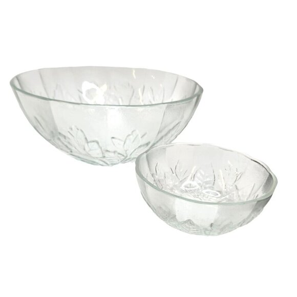 Vintage  Glass Rose Pattern Chip and Dip Bowl Set Rose Embossed 9” Serving Bowl - Picture 1 of 11